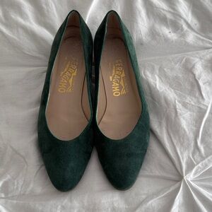 Salvatore Ferragamo Dark Green Suede low heel pump
